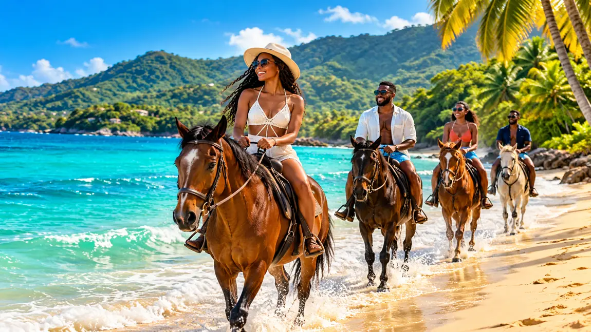 Horseback riding on a Jamaican beach