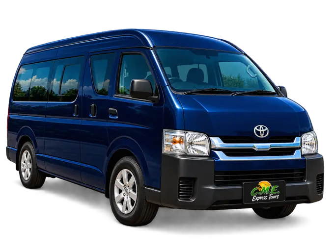 C.M.E. Express Tours dark blue Toyota van